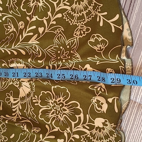 Vintage Y2K Slinky Floral Halter Dress Olive Green Light Cream Ruched Waist Sz M - Picture 13 of 13